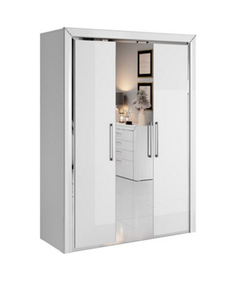 Elegant Arno Hinged Door Wardrobe 1550mm in White & Silver Trimming - Stylish Storage Solution H2140mm D610mm