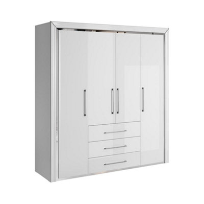 Elegant Arno Hinged Door Wardrobe 1990mm in White & Silver Trimming - Luxurious Bedroom Storage H2140mm D610mm