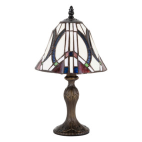 Elegant Art Deco Tiffany Lamp with Dark Purple and White Panels and Blue Strips