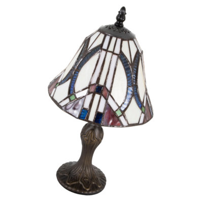 Elegant Art Deco Tiffany Lamp with Dark Purple and White Panels and Blue Strips