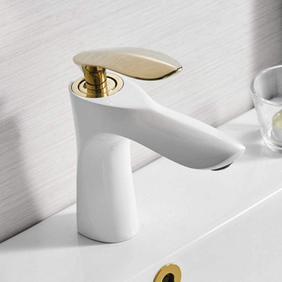 Luxury White Gold Bathroom Sink Faucet - Single Hole Brass Mixer Tap, Retro Style