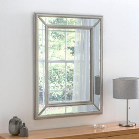 Elegant beaded silver rectangular mirror 79x104cm