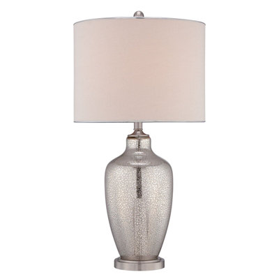 Elegant Beige Table Lamp with Mercury Glass Base and Silver Trim for Modern Interiors