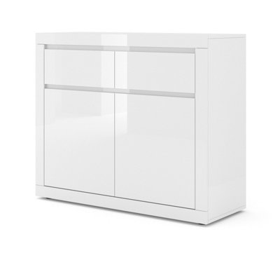 Elegant BELLO BIANCO I 105cm Chest of Drawers in White Matt with Glossy Fronts - 400mm x 890mm x 1050mm