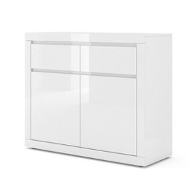 Elegant BELLO BIANCO I 105cm Chest of Drawers in White Matt with Glossy Fronts - 400mm x 890mm x 1050mm