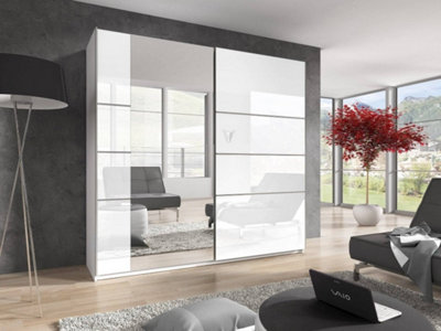 Elegant Beta Gloss Sliding Door Wardrobe H2100mm W2000mm D600mm - White & Mirrored, Space-Enhancing Design