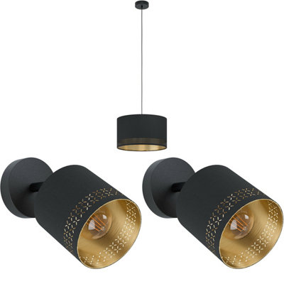 Elegant Black and Gold Ceiling Pendant Light with Matching Wall Sconces
