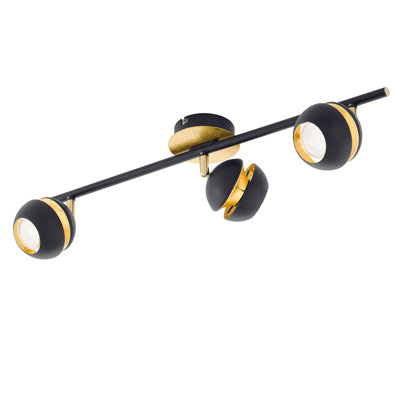 Elegant Black and Gold Flush 3-Head Ceiling Light with GU10 Bulbs