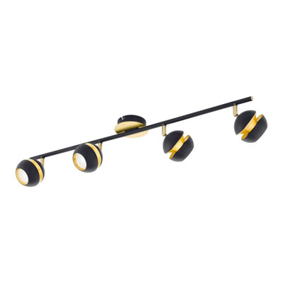 Elegant Black and Gold Flush Ceiling Light with 4 GU10 Bulbs