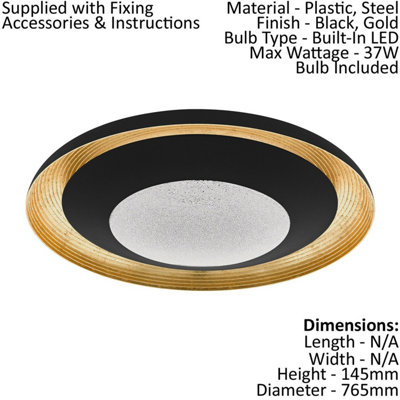 Elegant Black and Gold Flush Ceiling Light with Granille LED Shade