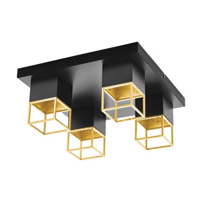 Elegant Black and Gold Flush Ceiling Light with GU10 Bulbs