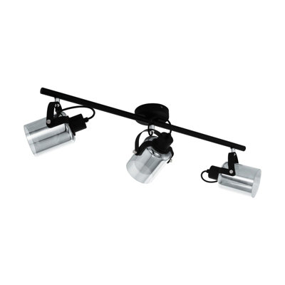 Elegant Black Chrome Flush Ceiling Light with Transparent Glass Shade