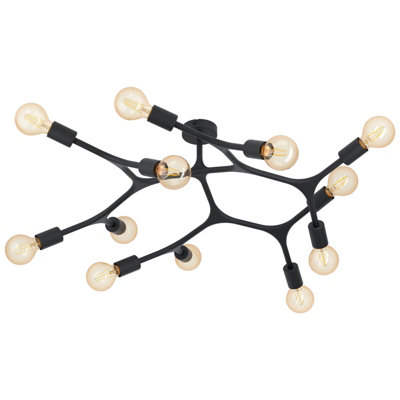 Elegant Black Flush 12 Bulb Ceiling Light with E27 Holders