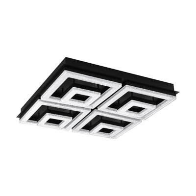 Elegant Black Flush Ceiling Light with LED Bulb - 48W Crystal Shade