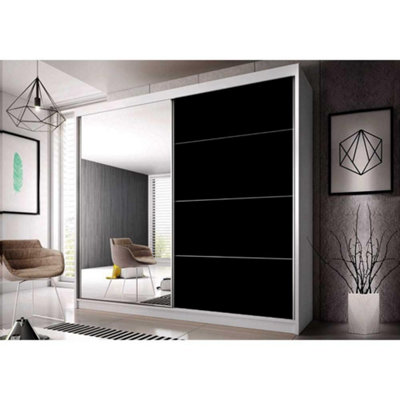 Elegant Black Gloss & White Matt Wardrobe W183cm H218cm D61cm with Artistic Sliding Doors