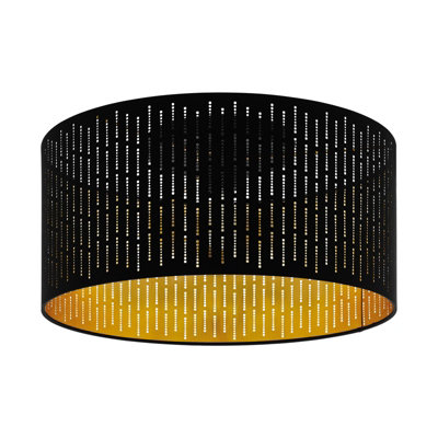 Elegant Black Gold Flush Ceiling Light with Fabric Shade and Cut-Outs