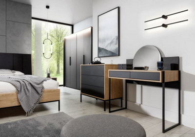 Elegant Black Loft Dressing Table with Mirror H1180mm W1040mm D480mm and Push-To-Open Drawer