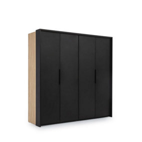 Elegant Black Loft Folding Door Wardrobe H2040mm W2040mm D650mm with Shelves, Drawers, and LED Lighting