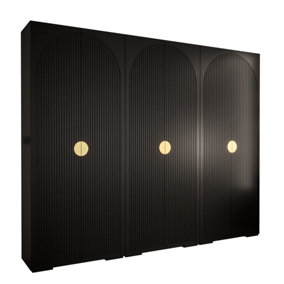 Elegant Black Manhattan I Hinged Door Wardrobe W3000mm H2370mm D470mm - Gold Handles, Customisable Storage