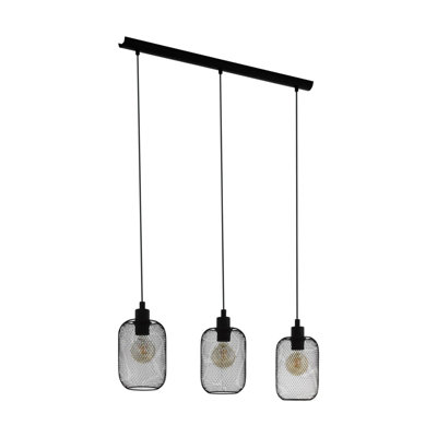 Elegant Black Mesh Hanging Pendant Light for Kitchen Island - 3 Bulb E27 Fixture