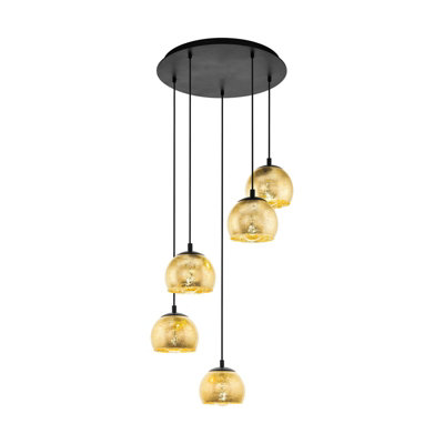 Elegant Black Pendant Ceiling Light with Gold Glass Shade and E27 Bulb Compatibility
