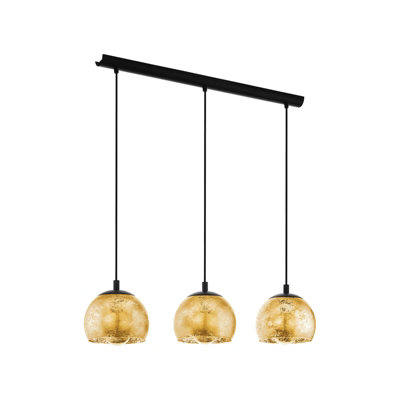 Elegant Black Pendant Ceiling Light with Gold Glass Shade - E27 Bulb Compatible