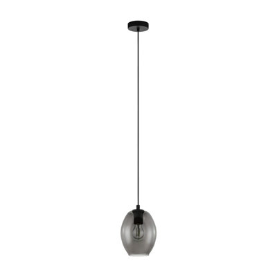 Elegant Black Pendant Ceiling Light with Smoked Glass Shade - E27 Bulb Compatible