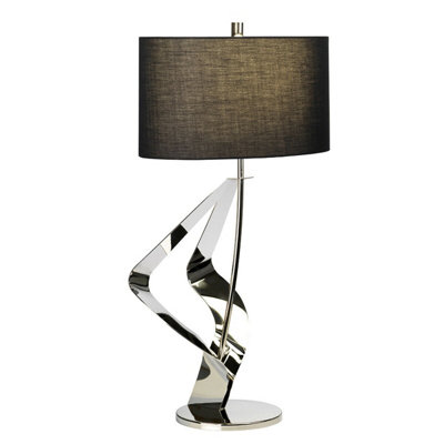 Elegant Black Shade Table Lamp with Polished Nickel Finish and LED Bulb