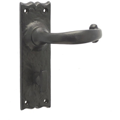 Elegant Black Suite Door Handle for Bathrooms with Detailed Backplate - Interior Lever on Backplate