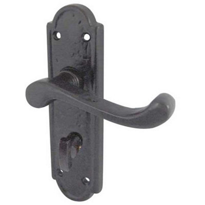 Elegant Black Suite Door Handle on Bathroom Plate for Stylish Interiors - Interior Lever on Backplate