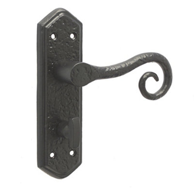 Elegant Black Suite Door Handle with Bathroom Plate - Interior Lever on Backplate