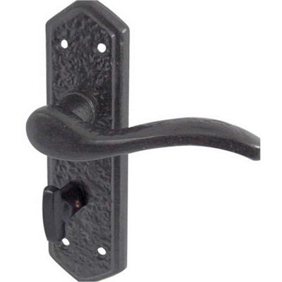 Elegant Black Suite Door Handle with Bathroom Plate Interior Lever on Backplate