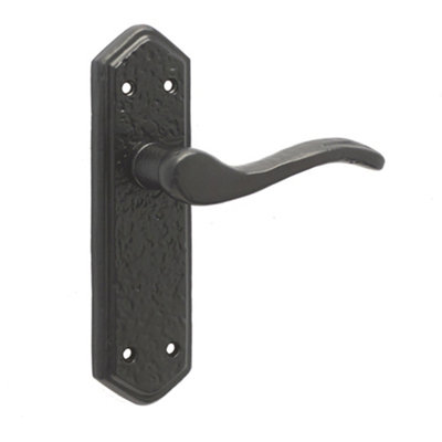 Elegant Black Suite Door Handle with Latchplate and Three Styles - Interior Lever on Backplate
