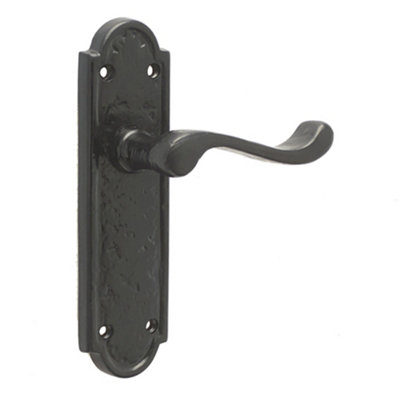 Elegant Black Suite Door Handle with Latchplate Interior Lever on Backplate - Traditional Black Iron