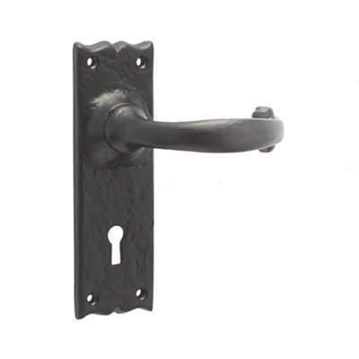 Elegant Black Suite Door Handle with Lockplate for Modern Homes - Interior Lever on Backplate