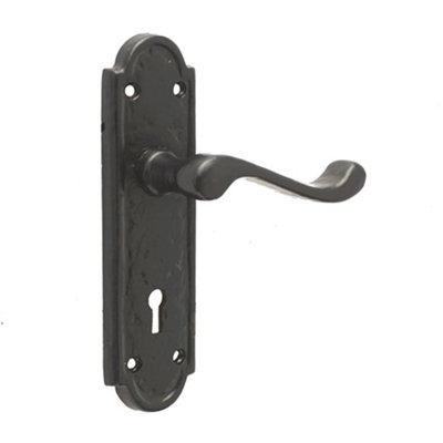 Elegant Black Suite Door Handle with Lockplate - Interior Lever on Backplate
