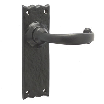 Elegant Black Suite Door Handle with Long Latchplate - Interior Lever on Backplate