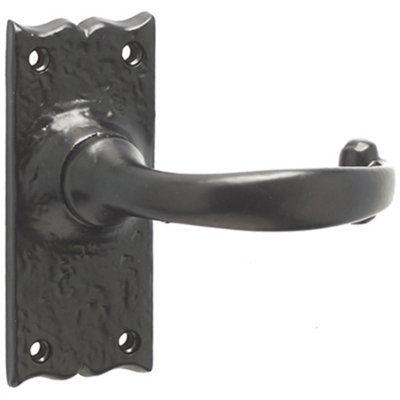 Elegant Black Suite Door Handle with Short Latchplate - Interior Lever on Backplate