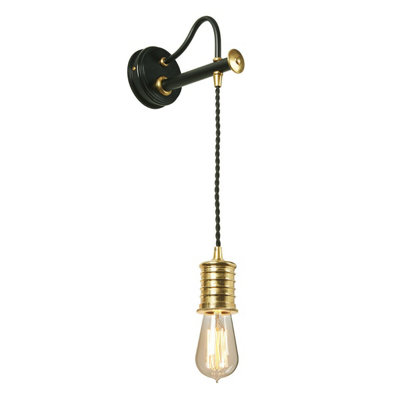 Elegant Black Wall Light Sconce with Polished Brass Finish - LED E27 60W Bulb Compatible