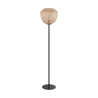 Elegant Black Wicker Standing Floor Lamp for Living Room - 40W E27 Bulb