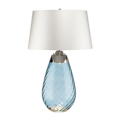 Elegant Blue Tinted Glass Table Lamp with Off-White Shade - LED E27 60W Bulb Included