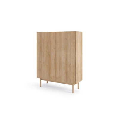 Elegant Boho Highboard Cabinet W970mm H1220mm D370mm - Oak Riviera & White Marble Finish for Modern Dining Spaces