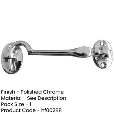 Elegant Brass Cabin Hook 205mm Polished Chrome for Home and Office - Hook & Eye Arm Lock