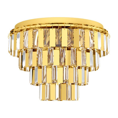 Elegant Brass Tiered Flush Ceiling Light with Clear Crystal Shade