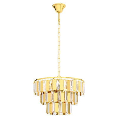 Elegant Brass Tiered Pendant Ceiling Light with Clear Crystals - E14 Bulb Compatible