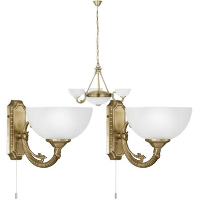 Elegant Bronze Ceiling Pendant Light with Matching Wall Sconces - Satin Glass Chandelier