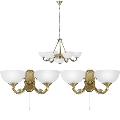 Elegant Bronze Satin Glass Multi Chandelier with Matching Wall Lights