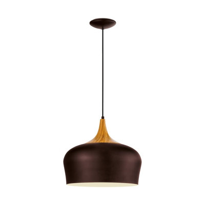 Elegant Brown Pendant Ceiling Light with Cream Inner - E27 Bulb Compatible