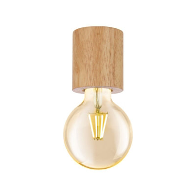 Elegant Brown Wood Flush Ceiling Light with E27 Bulb Holder