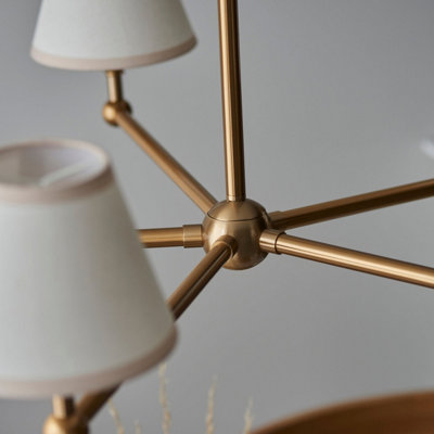 Elegant Brushed Brass 5-Light Pendant Ceiling Light with Vintage White Shades